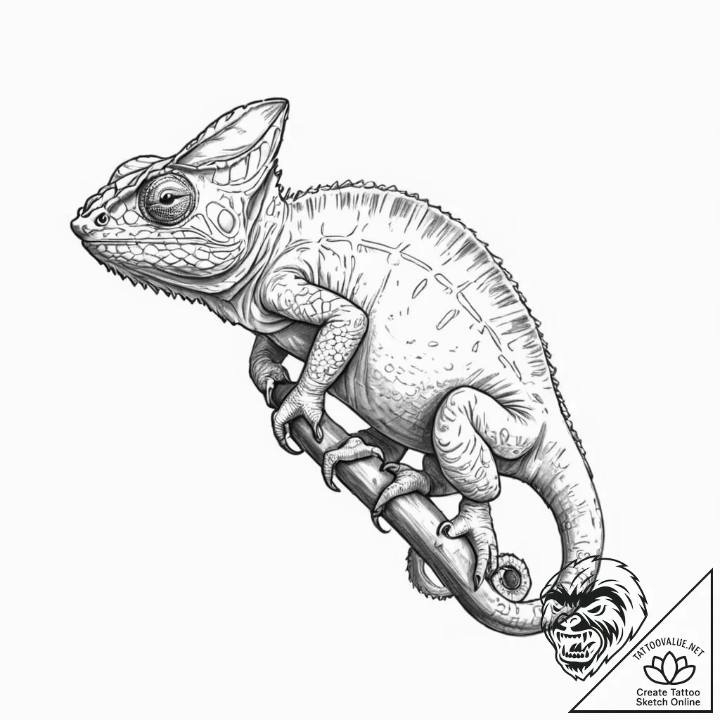 Chameleon - tattoo sketch (№1753160217_0, 22.07.2025 04:56) — tattoovalue.net