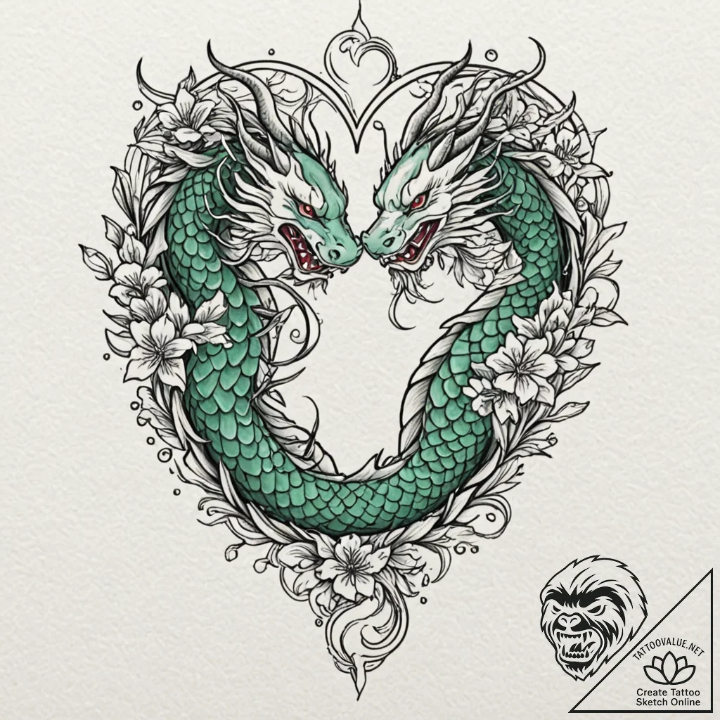 Emerald heart entwined with roots, tattoo lin... - tattoo sketch (№1753160294_0, 22.07.2025 04:58) — tattoovalue.net