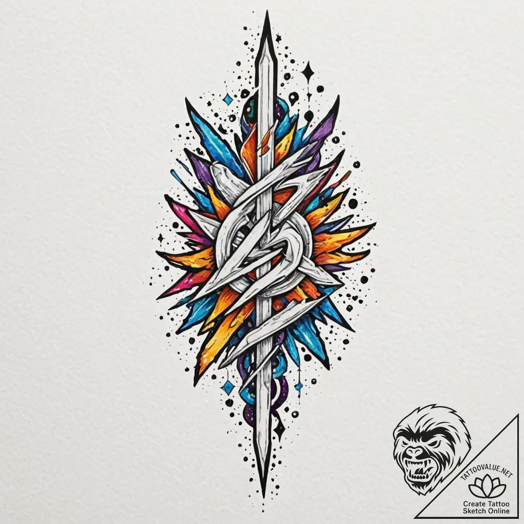 Dagger shattering cosmic sigil, concept art f... - tattoo sketch (№1753160452_0, 22.07.2025 05:00) — tattoovalue.net