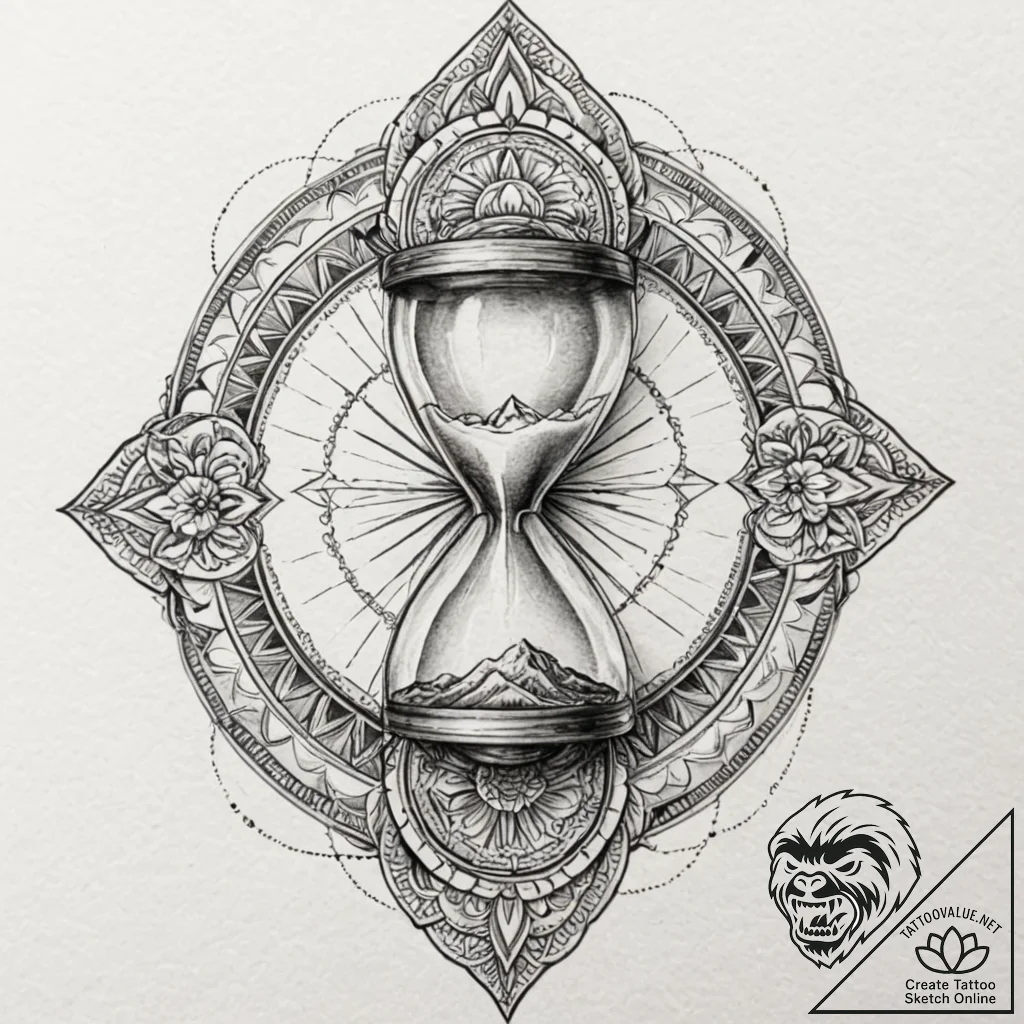 Ivory hourglass trapped in ice, concept art f... - tattoo sketch (№1753160926_0, 22.07.2025 05:08) — tattoovalue.net