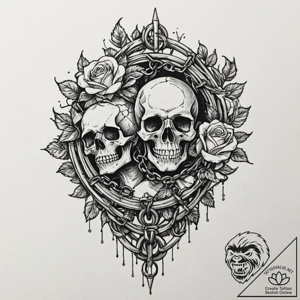 Fractured mirror bound in chains, tattoo flas... - tattoo sketch (№1753161472_0, 22.07.2025 05:17) — tattoovalue.net