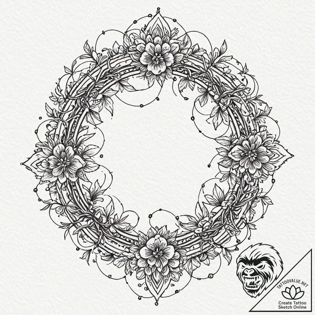 Lunar bloom entwined with chains, artistic ta... - tattoo sketch (№1753162102_0, 22.07.2025 05:28) — tattoovalue.net