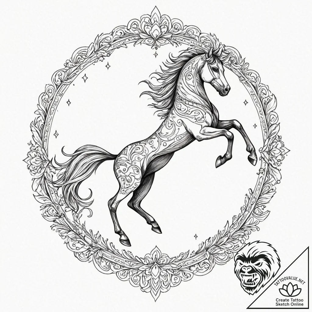 Astral horse galloping through stars, concept... - tattoo sketch (№1753162182_0, 22.07.2025 05:29) — tattoovalue.net