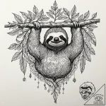 Sloth hanging from a branch of the world tree… – tattoo sketch (№1753162734_0, 22.07.2025 05:38) — tattoovalue.net