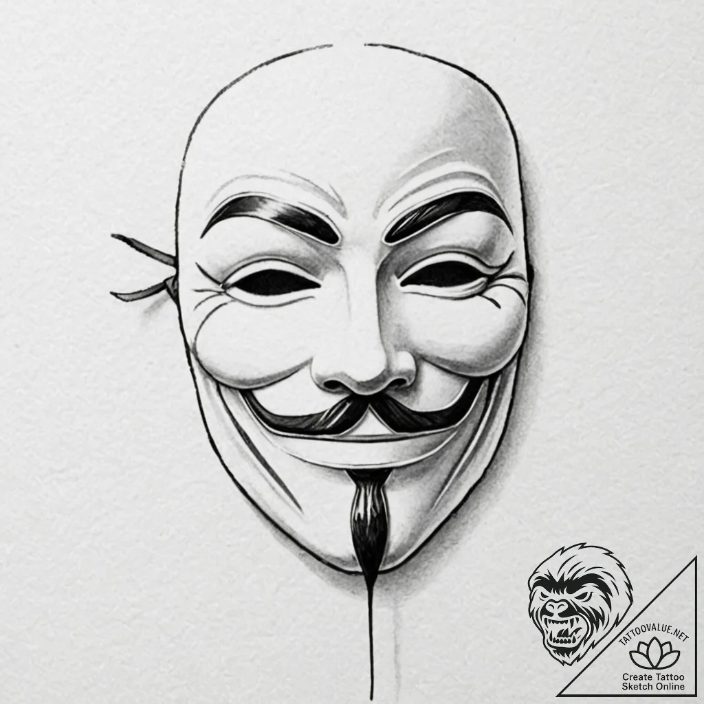 V's mask from v for vendetta, tattoo line art... - tattoo sketch (№1753163129_0, 22.07.2025 05:45) — tattoovalue.net