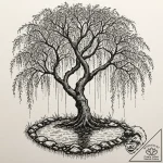 Weeping willow tree, its branches gently touc… – tattoo sketch (№1753163208_0, 22.07.2025 05:46) — tattoovalue.net