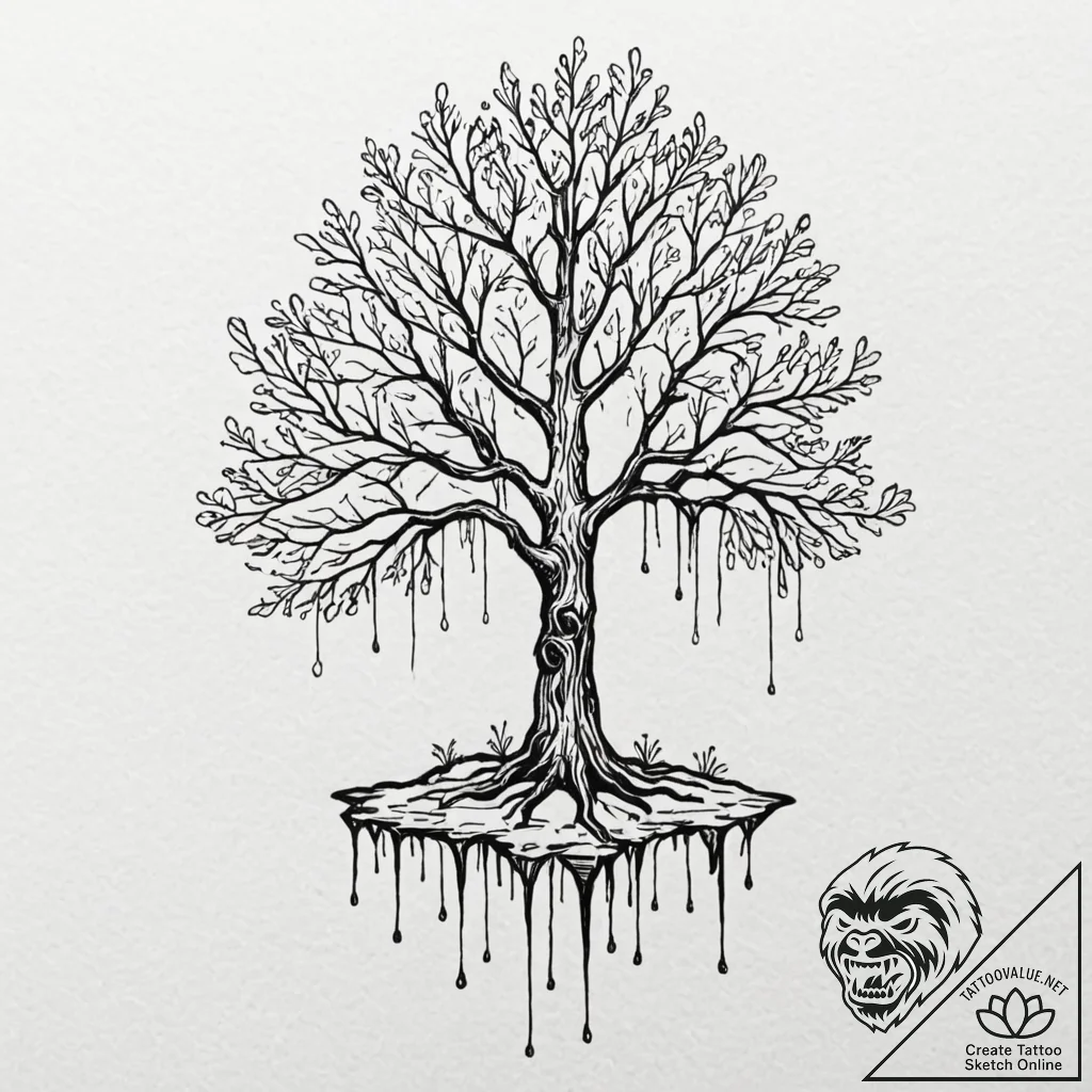 Amber tree dripping with sap, tattoo line art... - tattoo sketch (№1753163287_0, 22.07.2025 05:48) — tattoovalue.net