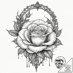 Engraved rose beneath spectral gate, artistic… – tattoo sketch (№1753163604_0, 22.07.2025 05:53) — tattoovalue.net