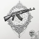 Ak-47 machine gun, concept art for tattoo, so… – tattoo sketch (№1753164080_0, 22.07.2025 06:01) — tattoovalue.net