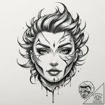 Broken mask releasing shadow, tattoo line art… – tattoo sketch (№1753164551_0, 22.07.2025 06:09) — tattoovalue.net