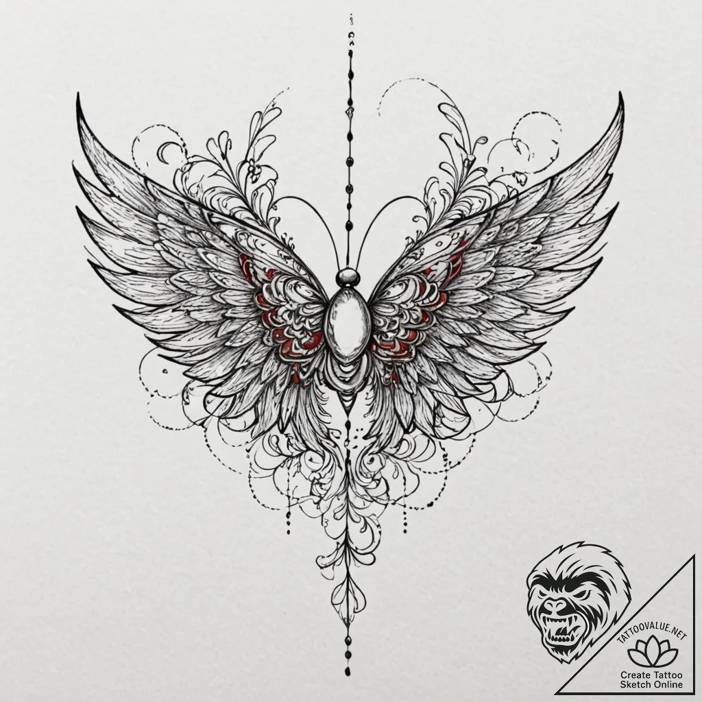 Engraved wings wrapped in shadows, tattoo ske... - tattoo sketch (№1753164630_0, 22.07.2025 06:10) — tattoovalue.net