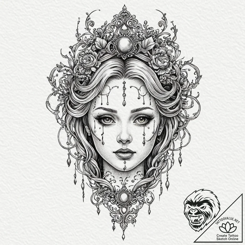 A detailed broken doll head, creepy,, tattoo... - tattoo sketch (№1753164709_0, 22.07.2025 06:11) — tattoovalue.net