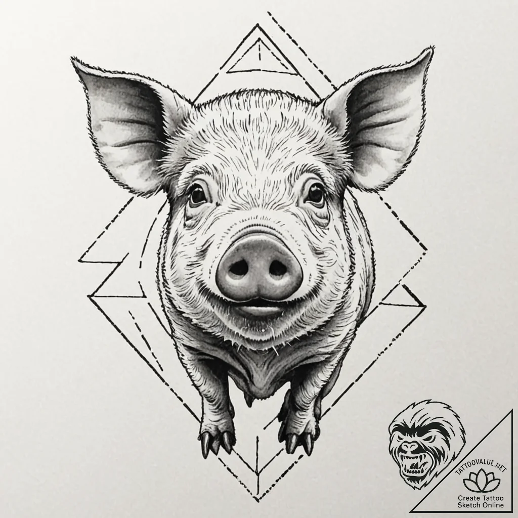 Pig, tattoo drawing outline, dotwork tattoo s... - tattoo sketch (№1753164788_0, 22.07.2025 06:13) — tattoovalue.net
