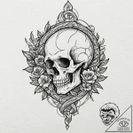 Black ivy twisting around skull, tattoo flash… – tattoo sketch (№1753165024_0, 22.07.2025 06:17) — tattoovalue.net