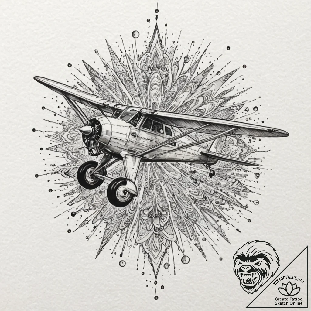 Propeller from a vintage airplane, tattoo lin... - tattoo sketch (№1753165894_0, 22.07.2025 06:31) — tattoovalue.net