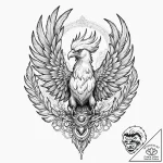 Ashen phoenix with steel feathers, concept ar… – tattoo sketch (№1753165973_0, 22.07.2025 06:32) — tattoovalue.net