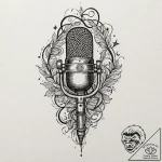 Karaoke mic with vines and stars, tattoo line… – tattoo sketch (№1753166683_0, 22.07.2025 06:44) — tattoovalue.net