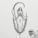 Ritual scythe beneath spectral veil, tattoo d… – tattoo sketch (№1753166840_0, 22.07.2025 06:47) — tattoovalue.net