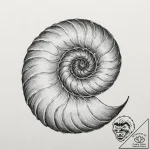 Nautilus shell, its spiral following the gold… – tattoo sketch (№1753167472_0, 22.07.2025 06:57) — tattoovalue.net