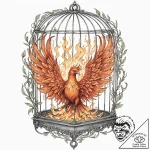 Burning phoenix trapped in cage, ink illustra… – tattoo sketch (№1753167550_0, 22.07.2025 06:59) — tattoovalue.net