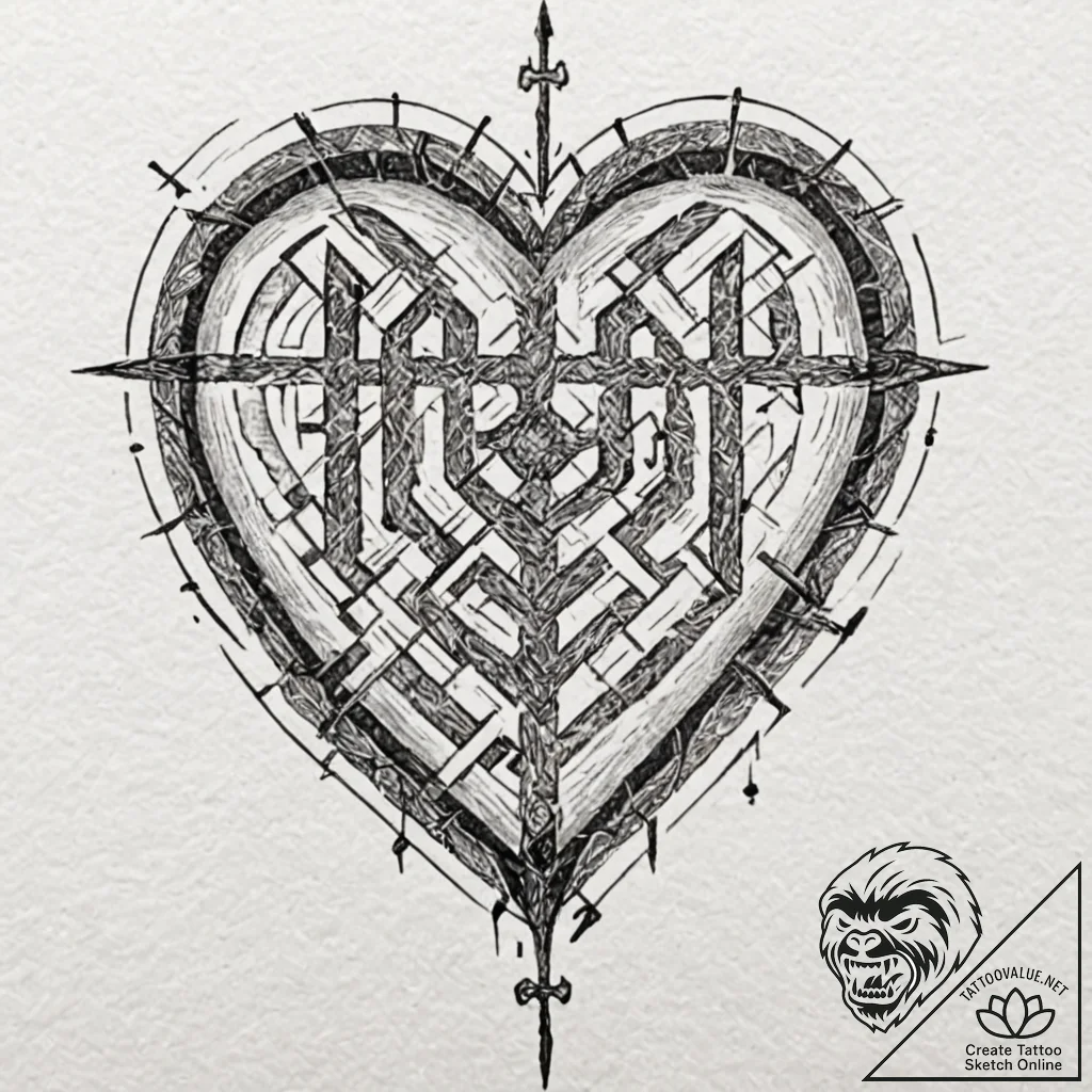 Labyrinth heart trapped in glass, tattoo line... - tattoo sketch (№1753167707_0, 22.07.2025 07:01) — tattoovalue.net