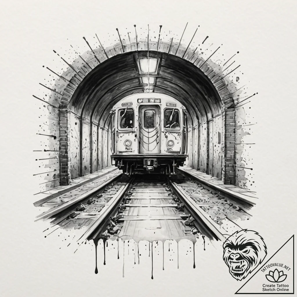 Subway car, graffiti-covered, speeding throug... - tattoo sketch (№1753168338_0, 22.07.2025 07:12) — tattoovalue.net