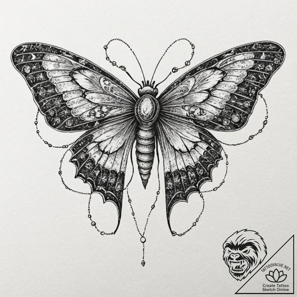Atomic moth with torn patterns, tattoo sketch... - tattoo sketch (№1753168416_0, 22.07.2025 07:13) — tattoovalue.net