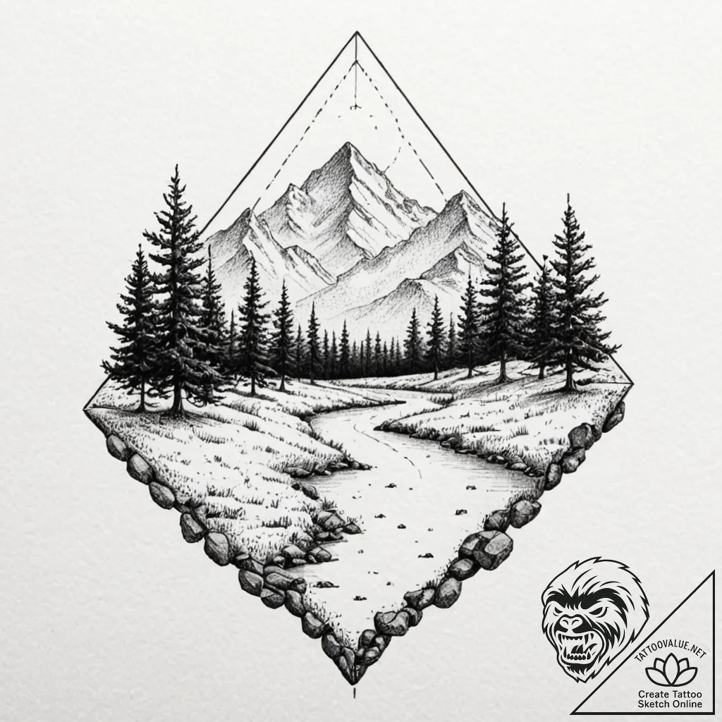 A dotwork landscape - tattoo sketch (№1753169050_0, 22.07.2025 07:24) — tattoovalue.net