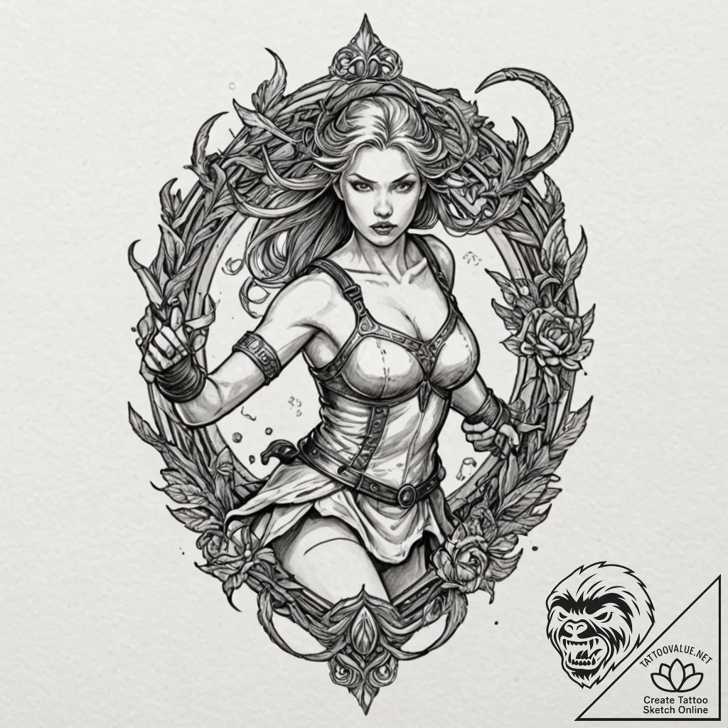 Shieldmaiden, fierce and determined, in the m... - tattoo sketch (№1753169127_0, 22.07.2025 07:25) — tattoovalue.net
