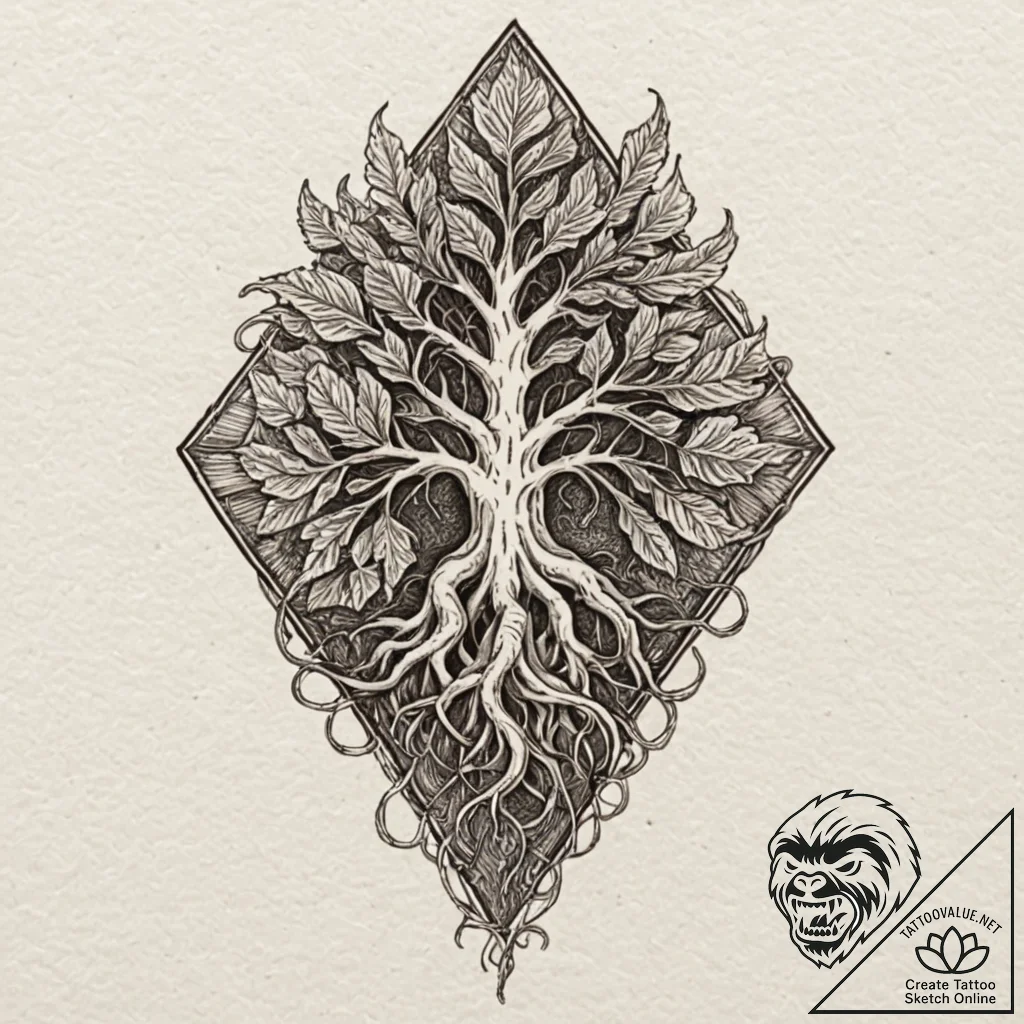 Mandrake root, ink illustration for tattoo, c... - tattoo sketch (№1753169207_0, 22.07.2025 07:26) — tattoovalue.net