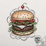 Hamburger, ink illustration for tattoo, uniqu… – tattoo sketch (№1753169287_0, 22.07.2025 07:28) — tattoovalue.net
