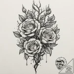 Burning roses entwining skeletal tree, tattoo… – tattoo sketch (№1753169365_0, 22.07.2025 07:29) — tattoovalue.net