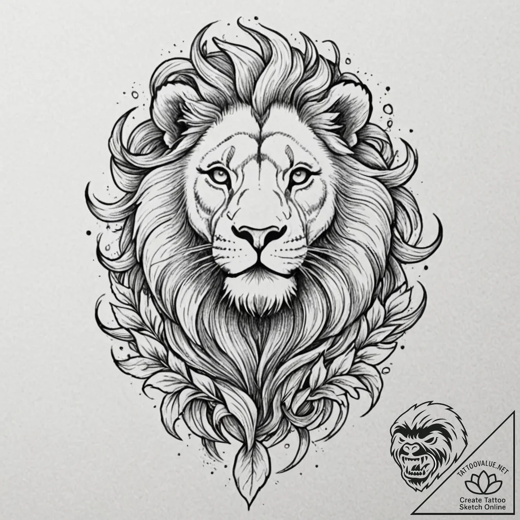 Ashen lion walking through ashes, tattoo line... - tattoo sketch (№1753169603_0, 22.07.2025 07:33) — tattoovalue.net