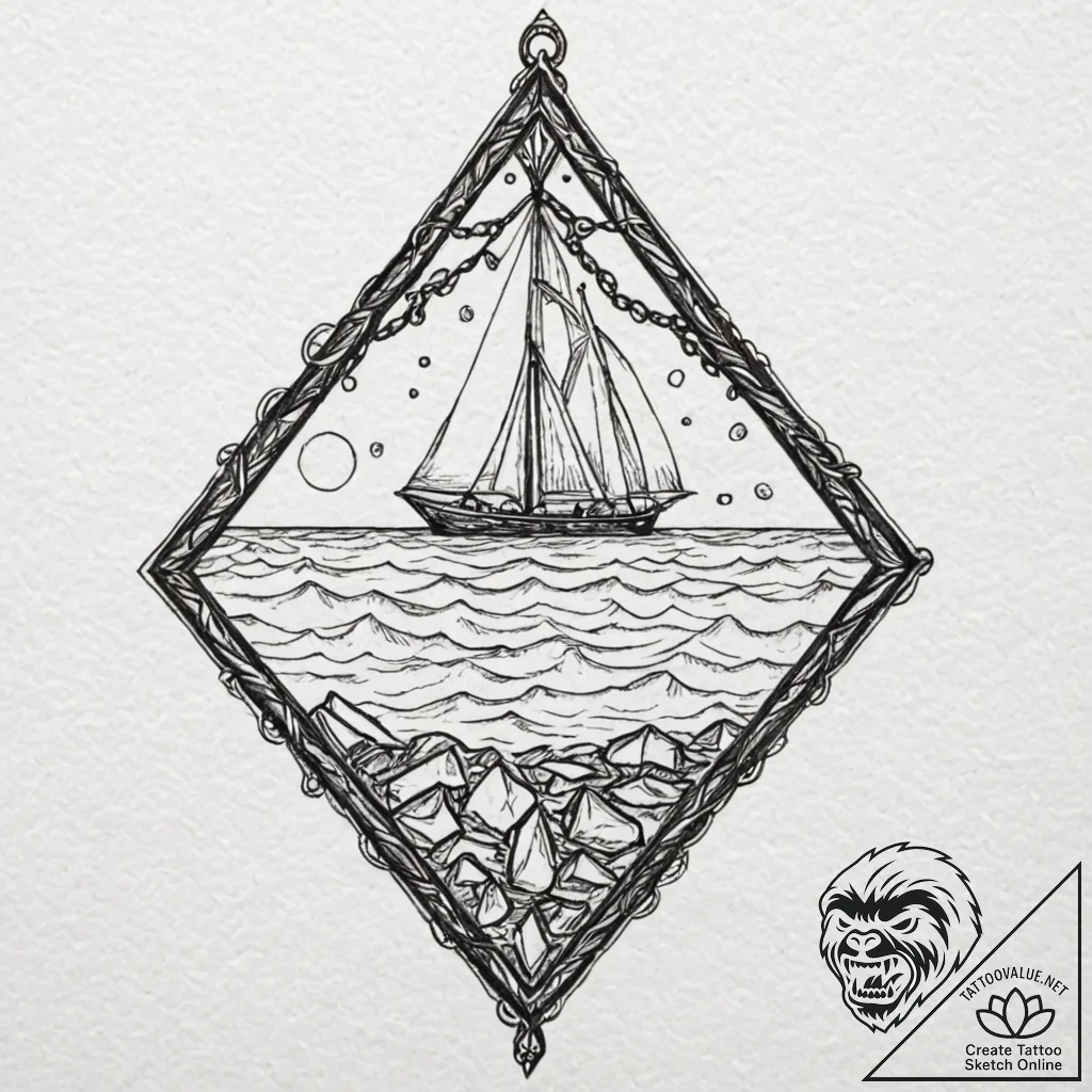 Sea glass pendant beneath iron sky, tattoo li... - tattoo sketch (№1753170158_0, 22.07.2025 07:42) — tattoovalue.net