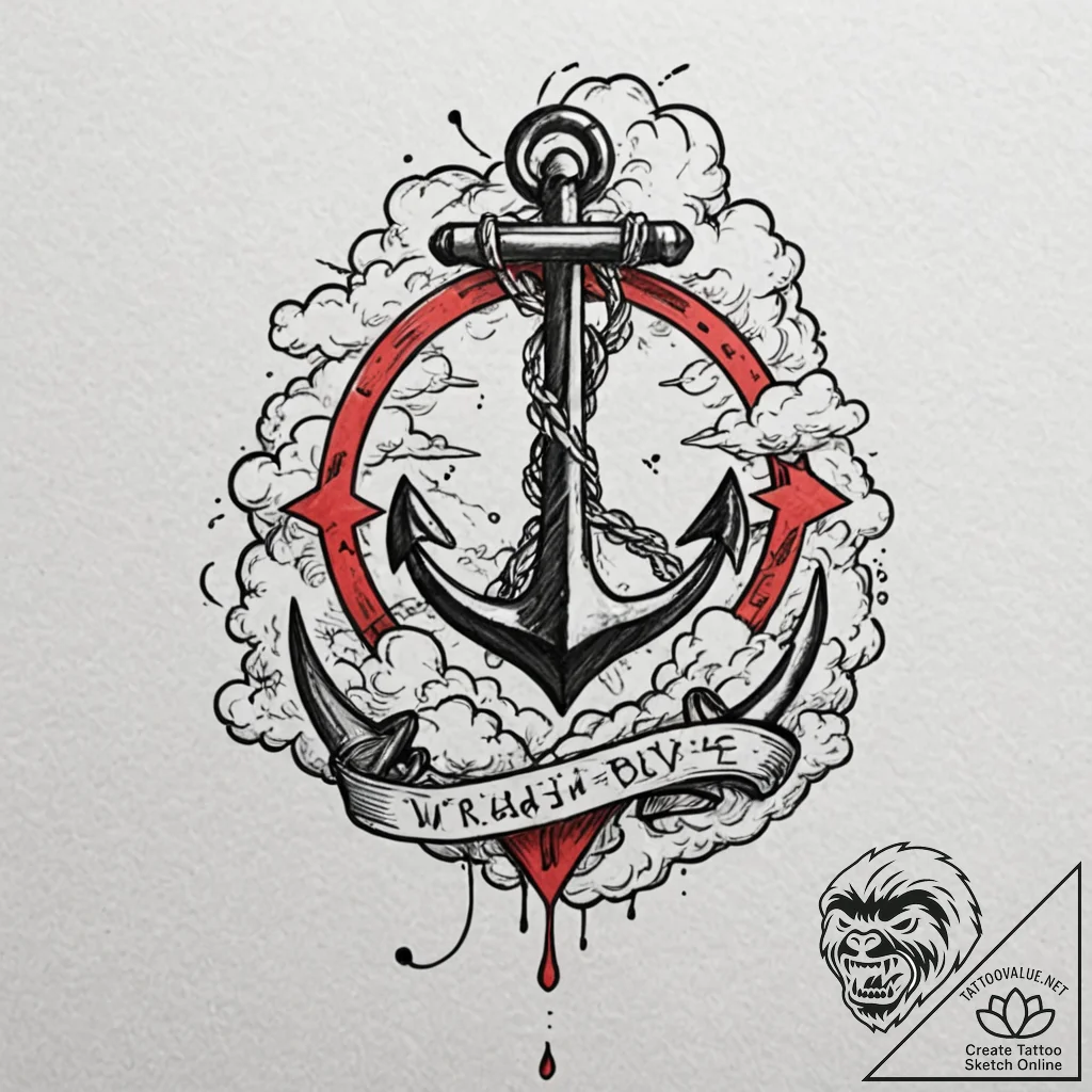 Angelic anchor suspended in clouds, tattoo sk... - tattoo sketch (№1753170236_0, 22.07.2025 07:43) — tattoovalue.net