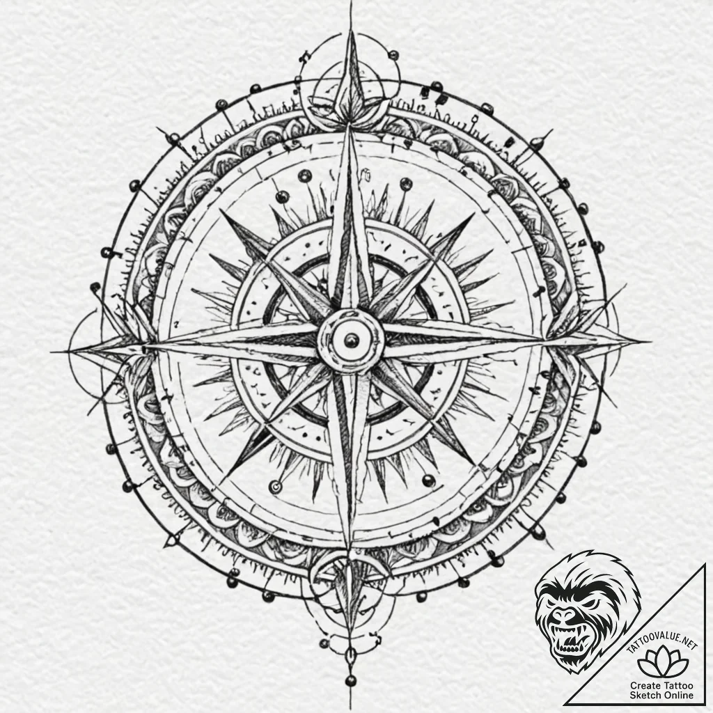 A norse compass (vegvisir), artistic tattoo s... - tattoo sketch (№1753170315_0, 22.07.2025 07:45) — tattoovalue.net