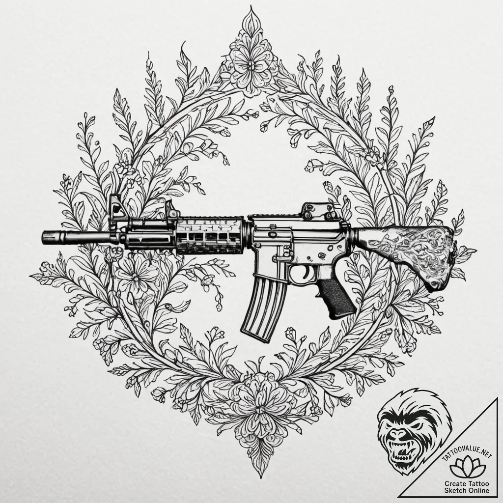 M16 rifle, field-stripped and laid out, ink i... - tattoo sketch (№1753171890_0, 22.07.2025 08:11) — tattoovalue.net