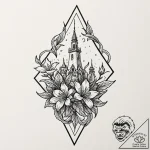 Nightshade bloom beneath spectral spire, tatt… – tattoo sketch (№1753172678_0, 22.07.2025 08:24) — tattoovalue.net