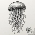 Glowing jellyfish with tentacles of pure ligh… – tattoo sketch (№1753172756_0, 22.07.2025 08:25) — tattoovalue.net