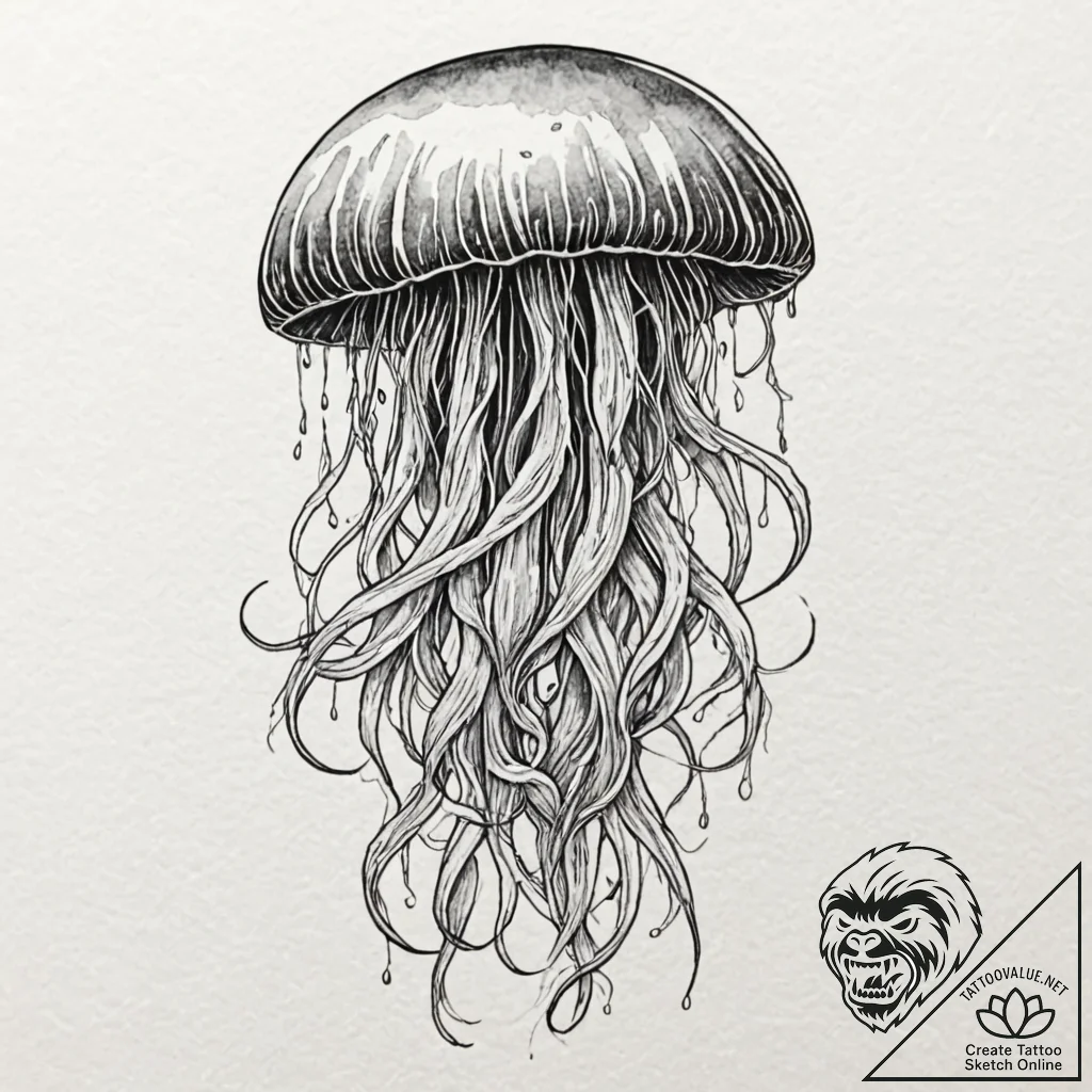 Glowing jellyfish with tentacles of pure ligh... - tattoo sketch (№1753172756_0, 22.07.2025 08:25) — tattoovalue.net