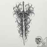 Dagger entwined with spirit vines, tattoo ske… – tattoo sketch (№1753172835_0, 22.07.2025 08:27) — tattoovalue.net