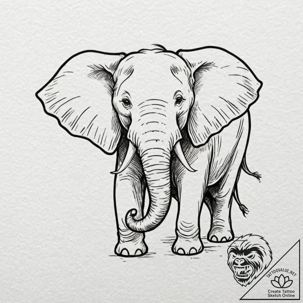 Elephant, concept art for tattoo, minimalist... - tattoo sketch (№1753172915_0, 22.07.2025 08:28) — tattoovalue.net