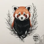 Red panda curled around a sprig of bamboo, in… – tattoo sketch (№1753173231_0, 22.07.2025 08:33) — tattoovalue.net