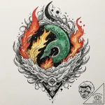 Jade relic devouring celestial flame, artisti… – tattoo sketch (№1753173783_0, 22.07.2025 08:43) — tattoovalue.net