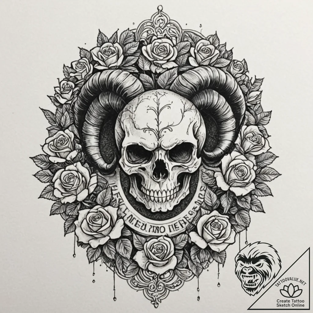 Ram (battering ram) striking a fortress gate,... - tattoo sketch (№1753174021_0, 22.07.2025 08:47) — tattoovalue.net