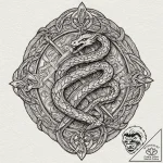 Knotwork serpent devouring runes, tattoo flas… – tattoo sketch (№1753174570_0, 22.07.2025 08:56) — tattoovalue.net