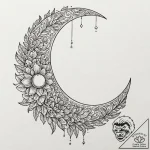 Moon, ink illustration for tattoo, on a clean… – tattoo sketch (№1753174808_0, 22.07.2025 09:00) — tattoovalue.net