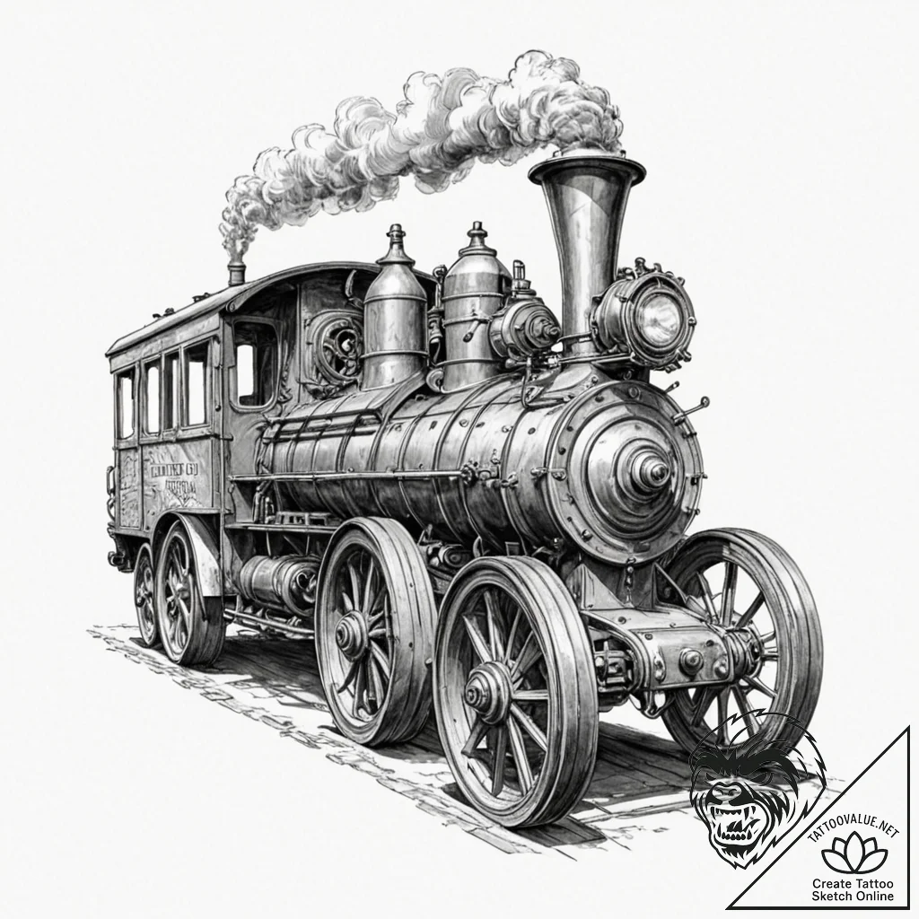 Traction engine, old and steam-powered, but w... - tattoo sketch (№1753174886_0, 22.07.2025 09:01) — tattoovalue.net
