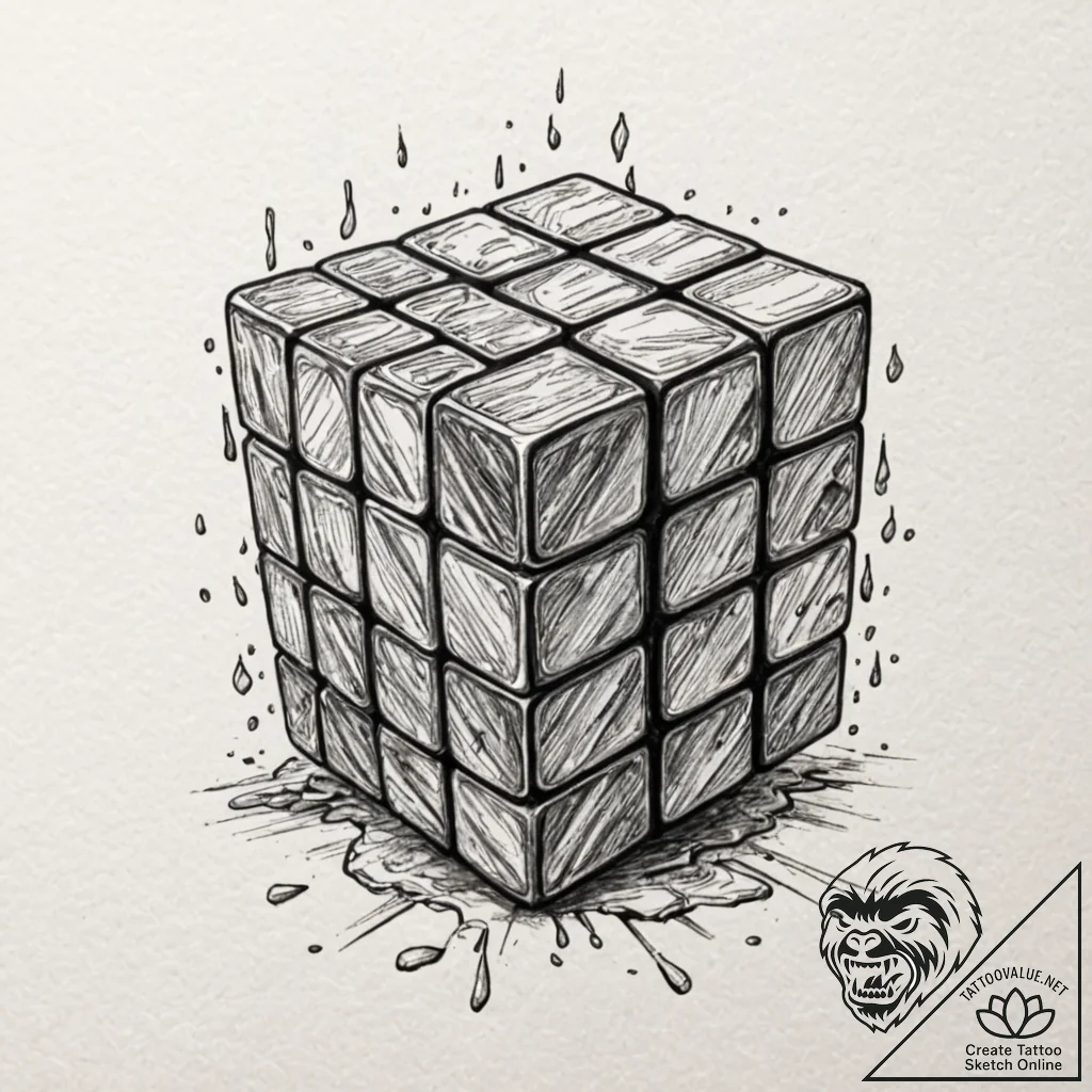Melting rubik's cube, colors running, tattoo... - tattoo sketch (№1753175438_0, 22.07.2025 09:10) — tattoovalue.net