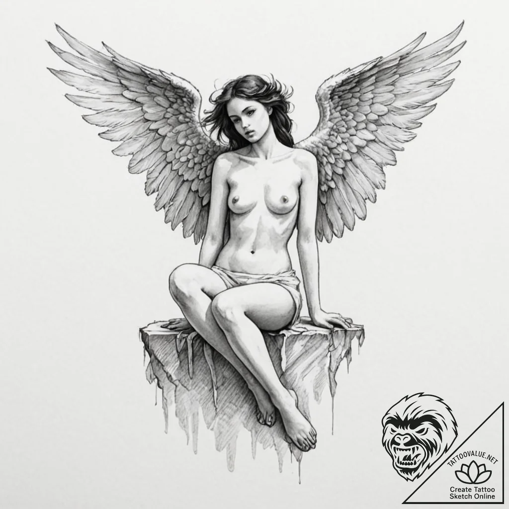 Fallen angel - tattoo sketch (№1753175911_0, 22.07.2025 09:18) — tattoovalue.net
